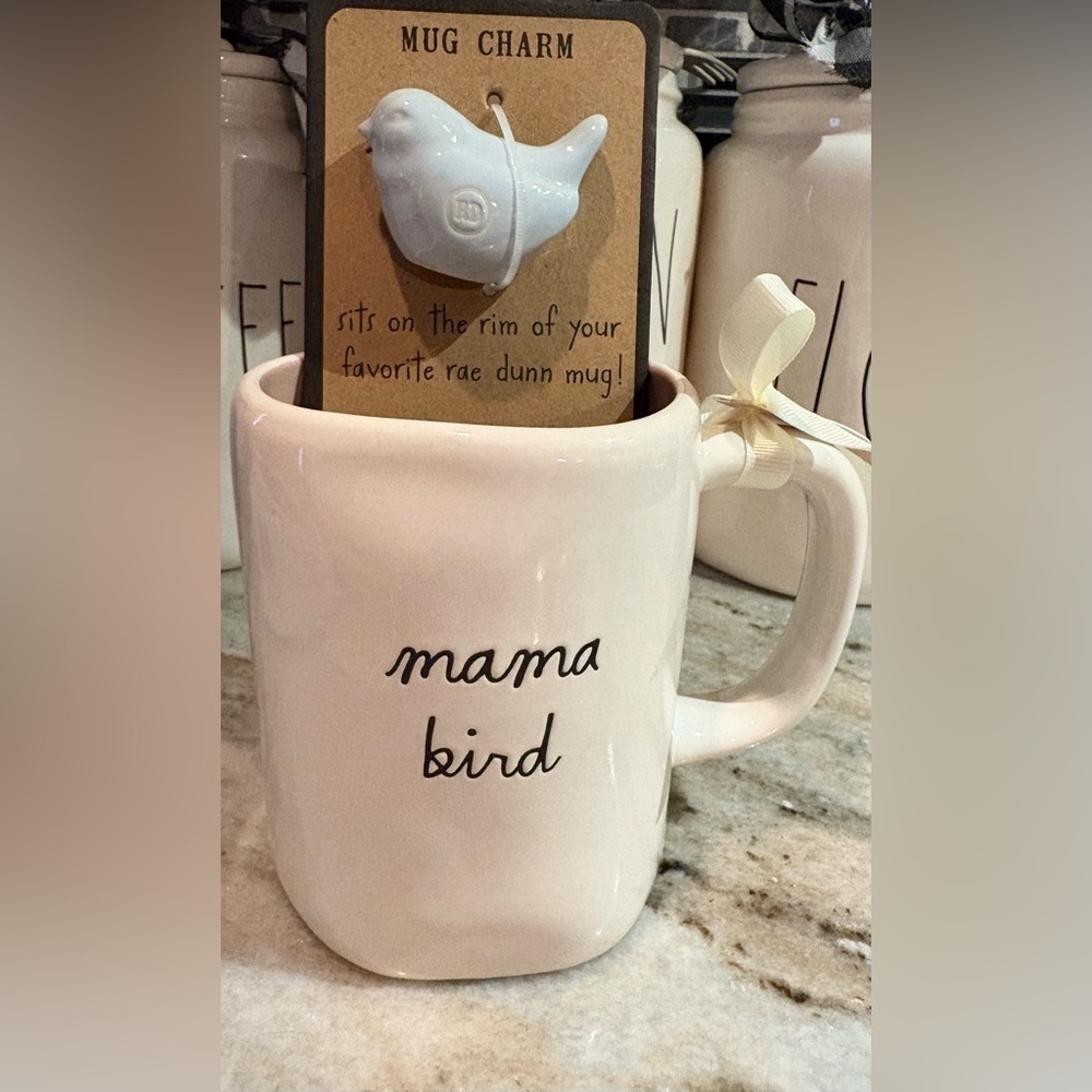 Rae Dunn Cream 'Mama Bird' Mug with Blue Charm